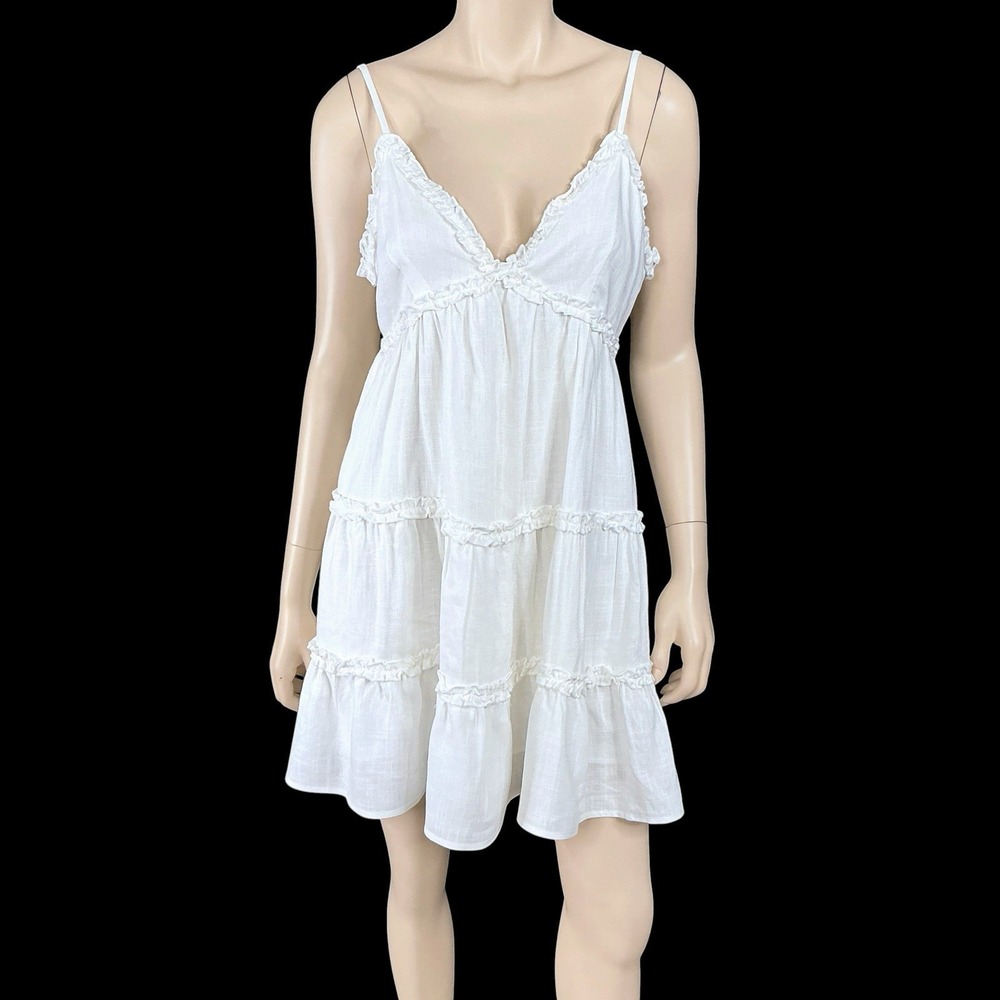 GB Dress Women Large White Summer Mini Flowy Tiered Bohemian Festival NWT